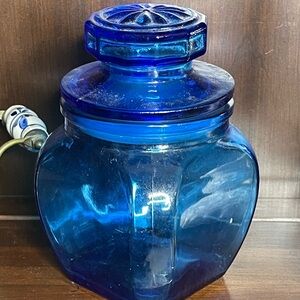 Vintage Anchor Hocking Capri Blue Glass Canisters Apothecary Jars EUC